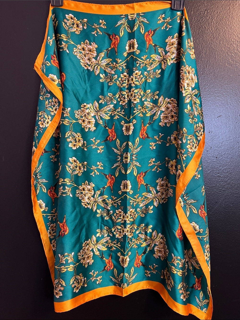 Satin Teal Gold Scarf Unbranded